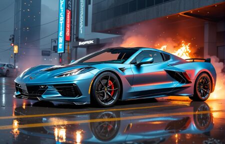 City Streets: Blue Sports Car in the Urban Skyline 13 Vehicles City Streets: Blue Sports Car in the Urban Skyline