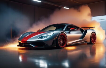 Striking Red Stripes on a Sleek Silver Sports Car 12 Vehicles Striking Red Stripes on a Sleek Silver Sports Car