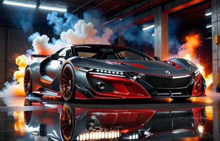 Vehicles Fiery Inferno: Car Engulfed in Smoke and Flames