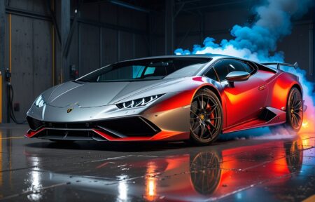 Vehicles Smoky Racer: A Sleek Red and Silver Sports Car.