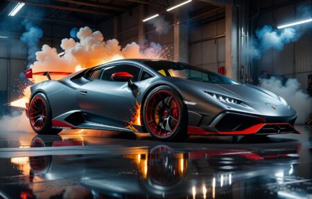 Vehicles Smoky Silver Sports Car with Red Rims