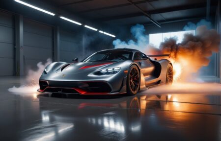 Vehicles Silver Speedster with Red Accents on the Race Track