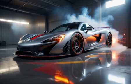 Vehicles Thrilling Vapor: A Silver Sports Car Embraces Its Power