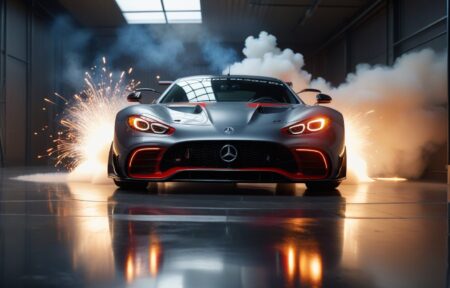 Vehicles Sleek Sports Car Erupts in Dramatic Fog