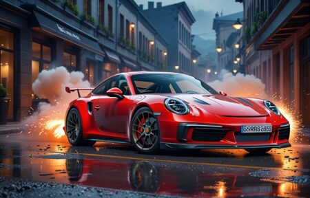 Vehicles Fiery Ride in the Smoky Dawn