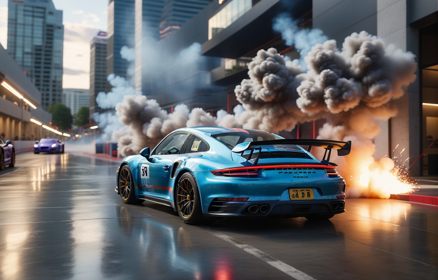 Vehicles Pulsating Porsche: A Blue Thrill Unleashed On A City Street