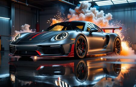 Vehicles Sleek Porsche in Smoky Red