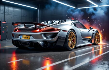 Vehicles Shiny Garage Gem: Silver Sports Car With Bright Yellow Rims