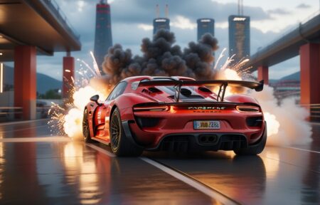 Vehicles Fiery Ride in the Smoky Dawn