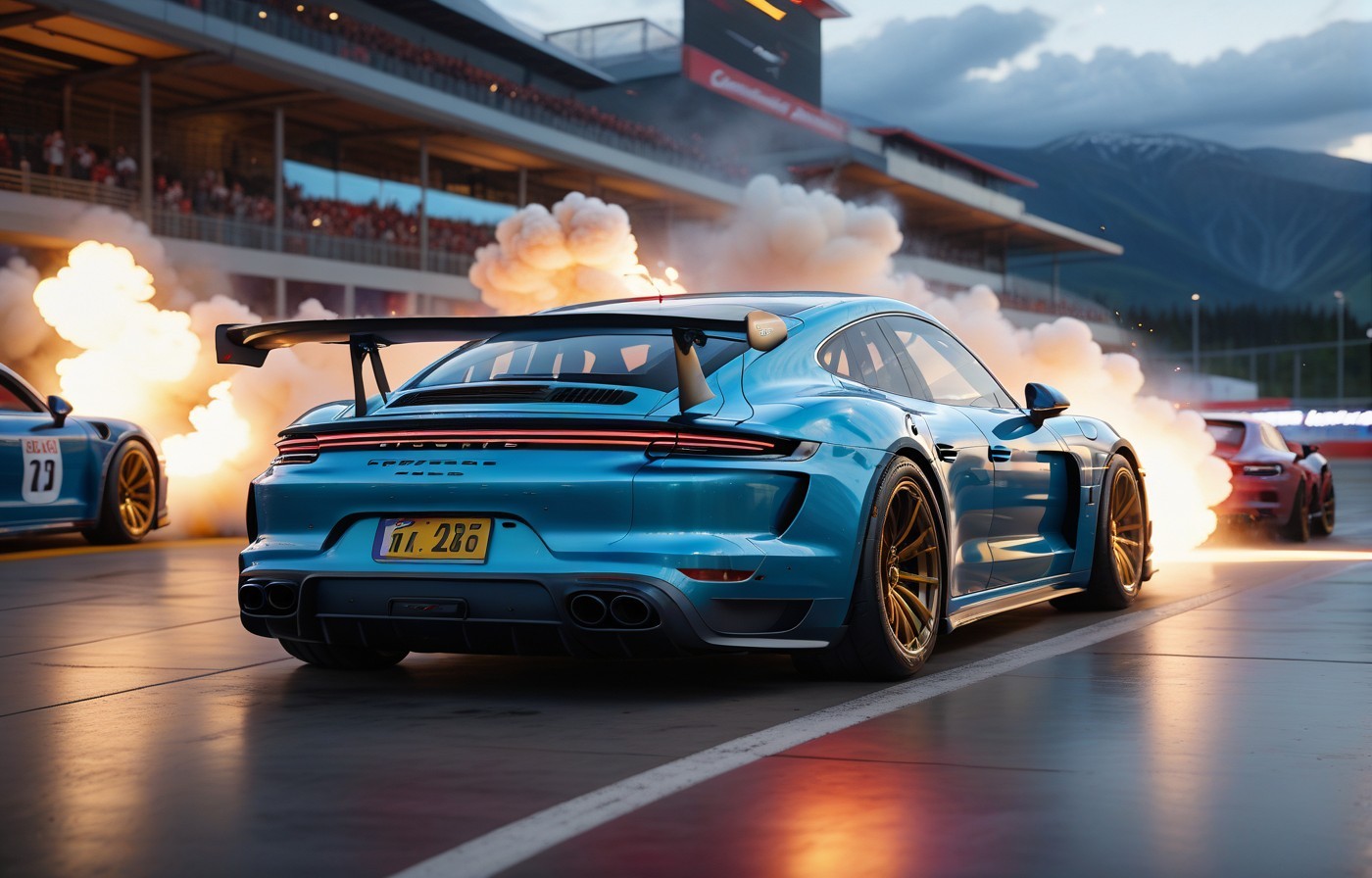 Vehicles Blue Porsche 911r Blowing Smoke