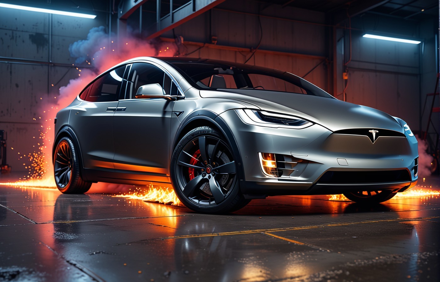 Vehicles Fiery Tesla Silhouette