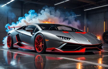 Vehicles Smoky Racer: A Sleek Red and Silver Sports Car.