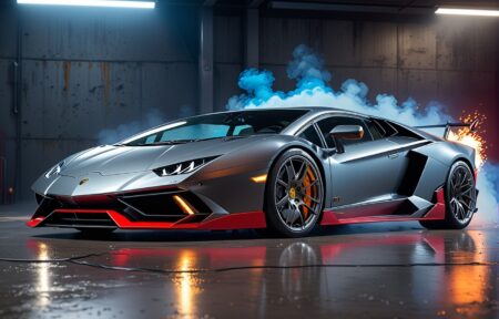 Vehicles Smoky Racer: A Sleek Red and Silver Sports Car.