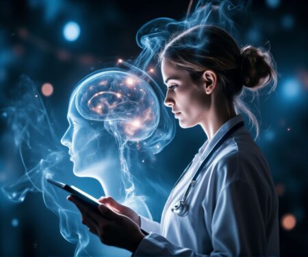 Neumorphism double Futuristic Stem Cells Doctors Illustration