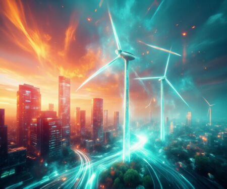 Neumorphism double Futuristic Wind Turbine Hologram