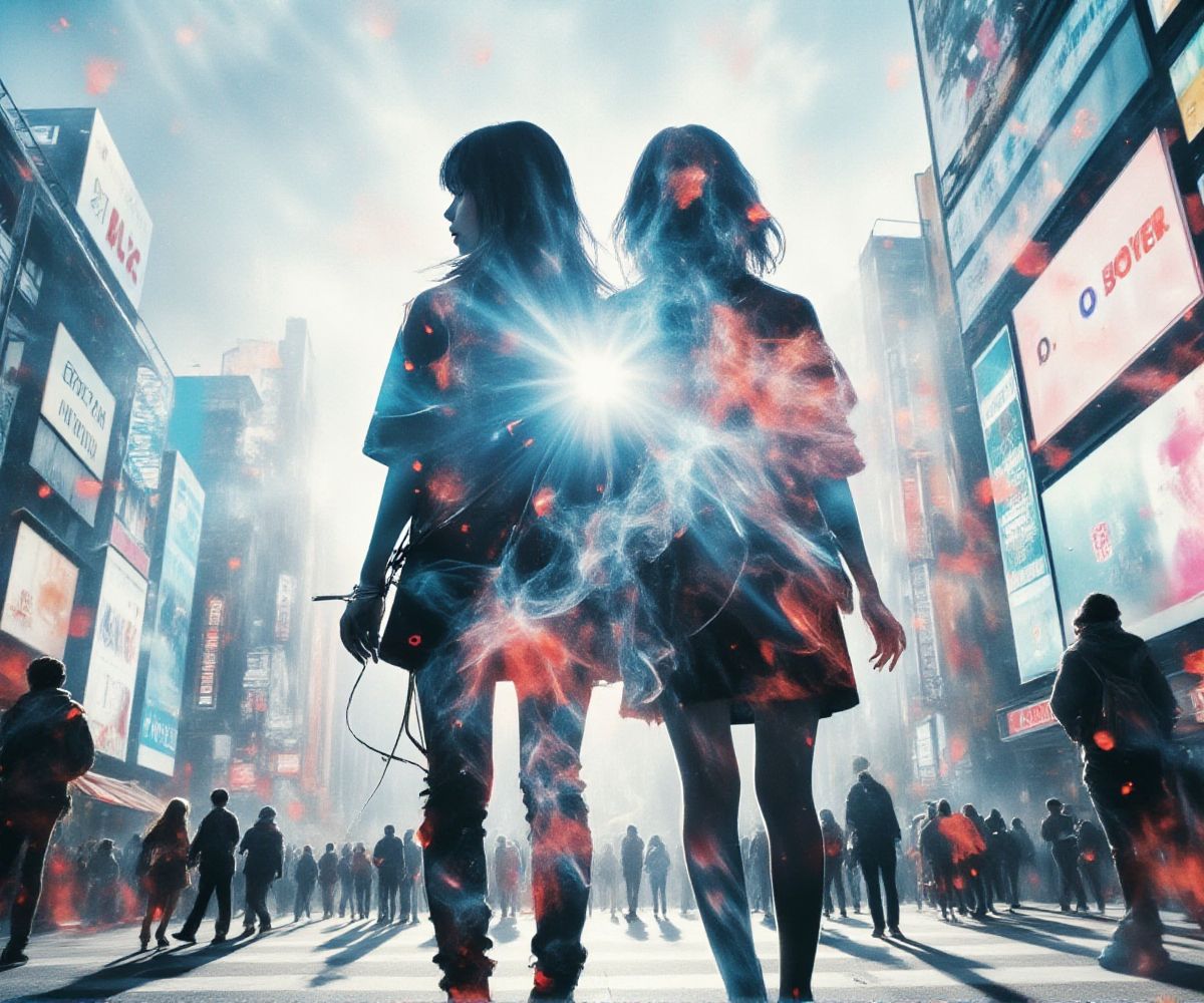 Neumorphism double Double Exposed Shibuya Crossing Illustration